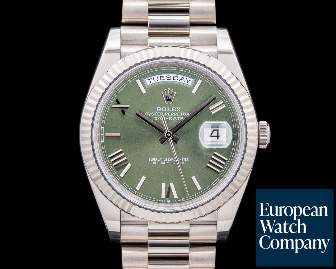 Image of Rolex Day Date 228239 President 18K White Gold Olive Green Dial 40MM