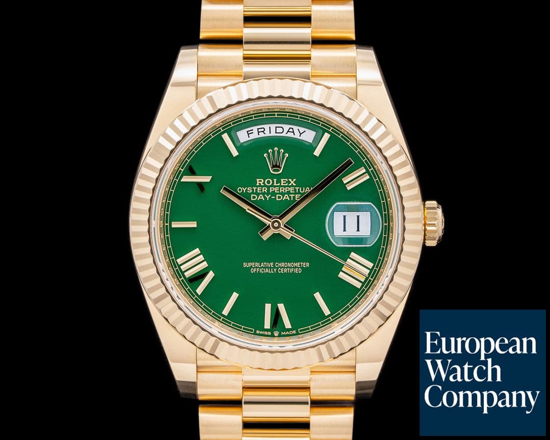 Image of Rolex Day Date 228238 Presidential 18k Yellow Gold / Green Dial UNWORN