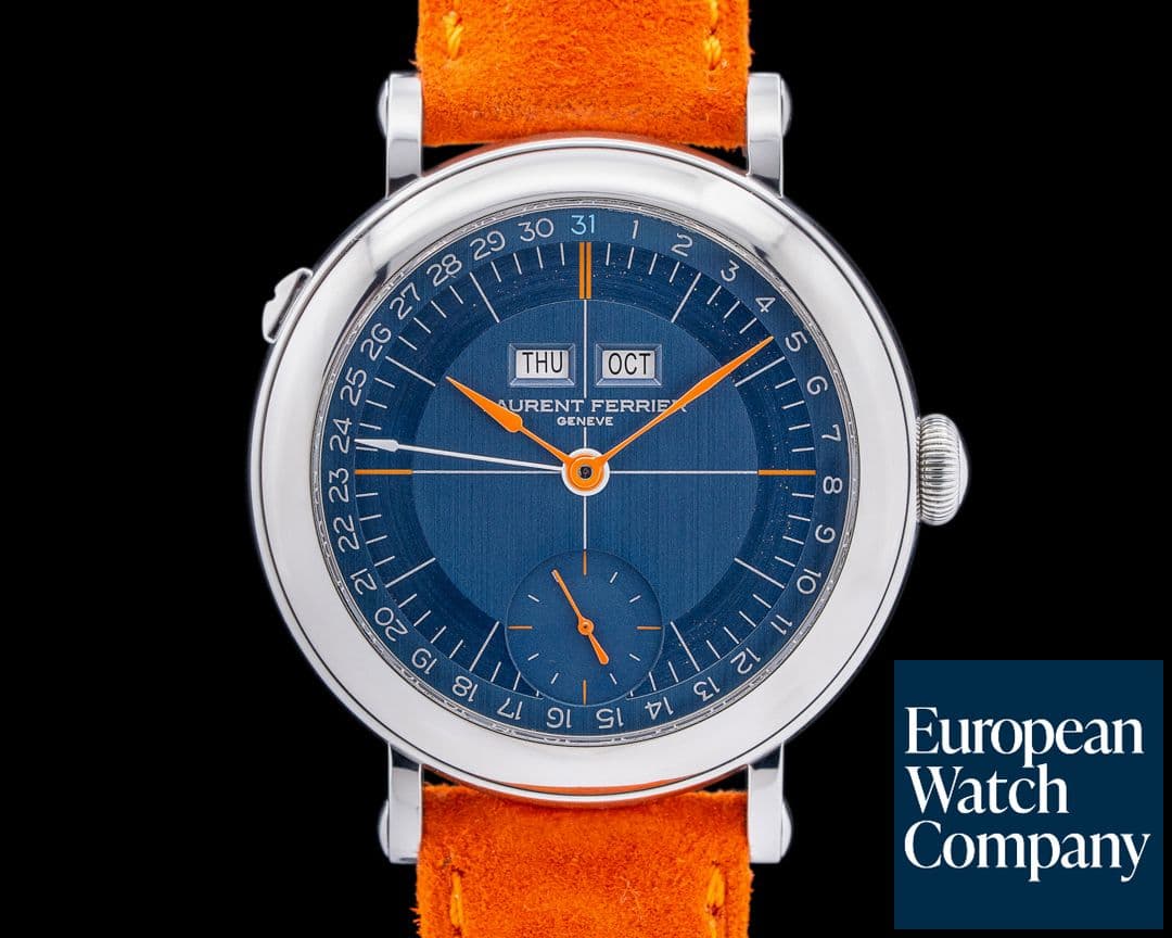 Image of Laurent Ferrier Galet Annual Calendar Montre Ecole Navy Serie Atelier II SS