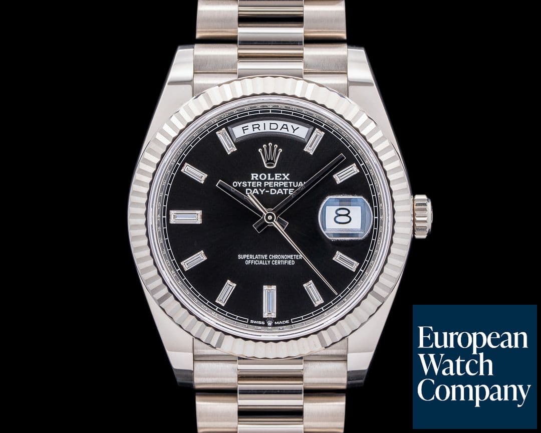 Image of Rolex Day Date 228239 President 18K White Gold Black Baguette Dial 40MM