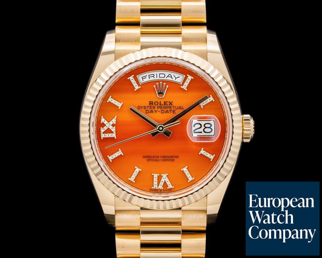 Image of Rolex Day Date President 128238 18K Yellow Gold Carnelian Diamond Dial