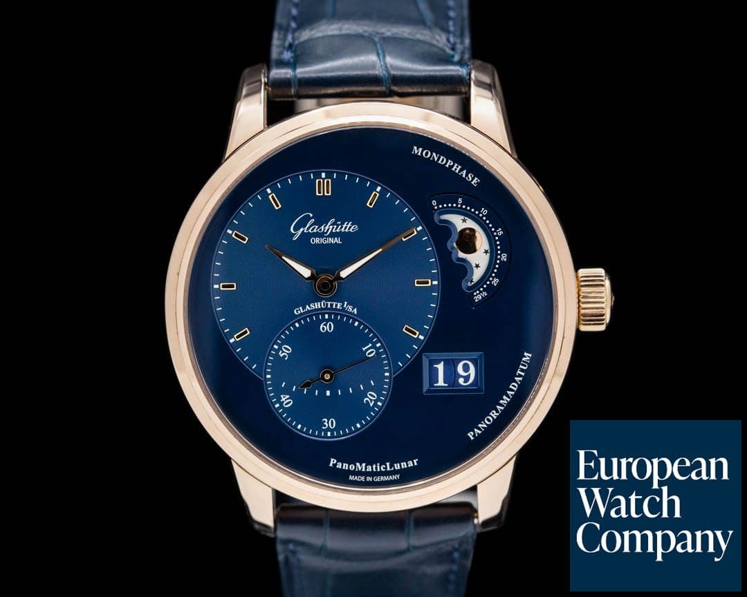 Image of Glashutte Original PanoMatic Lunar 18K Rose Gold Blue Dial