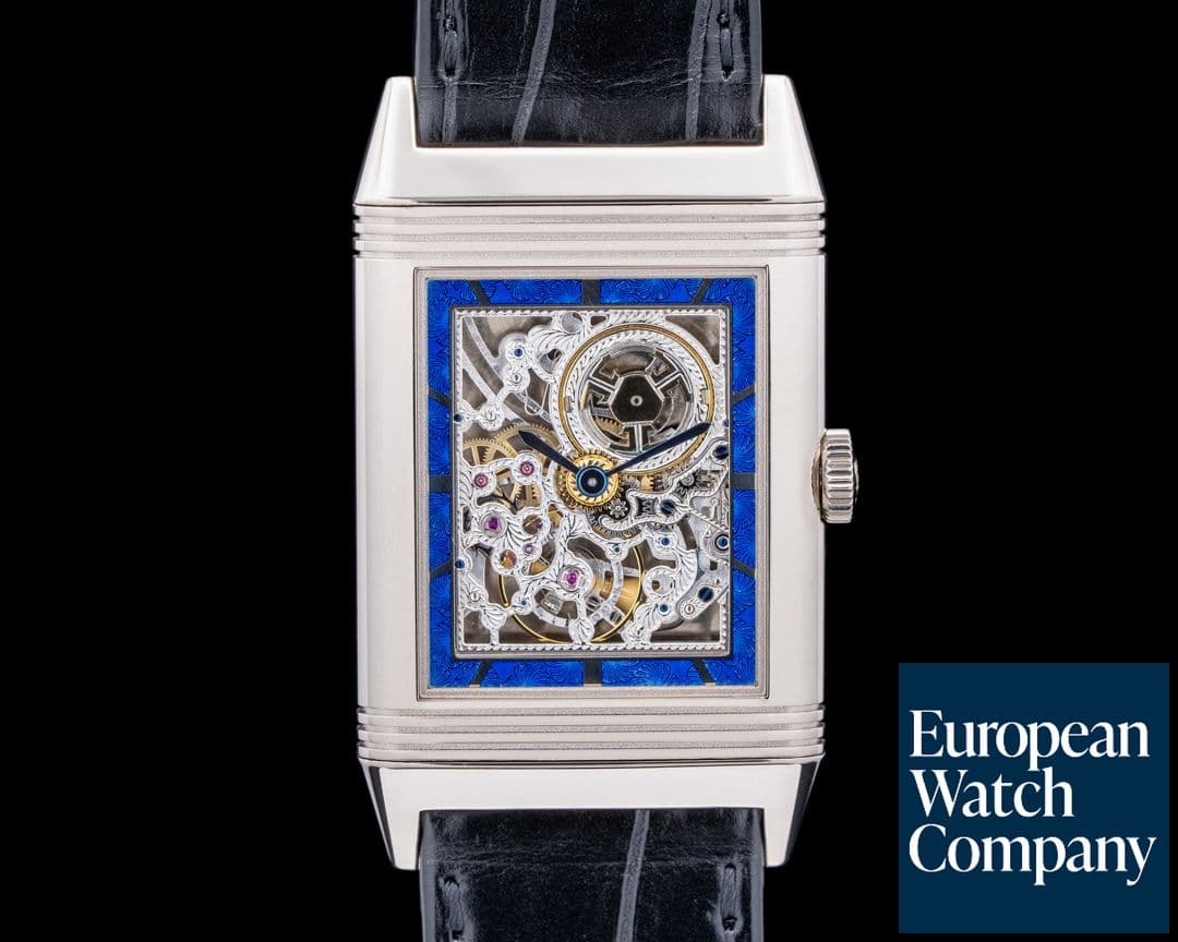 Image of Jaeger LeCoultre Reverso Skeleton Hand Engraved Blue Enamel 18K WG LIMITED