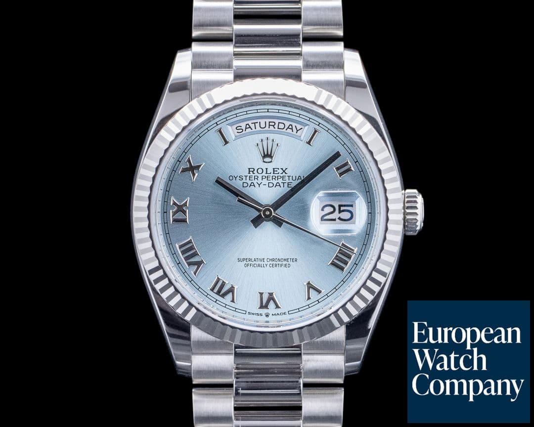 Image of Rolex Day-Date 36 President 128236 Platinum Ice Blue Roman Dial