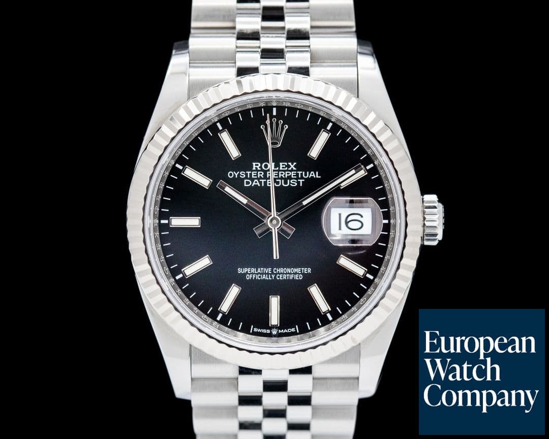 Image of Rolex Datejust 36 Black Stick Dial SS Jubilee