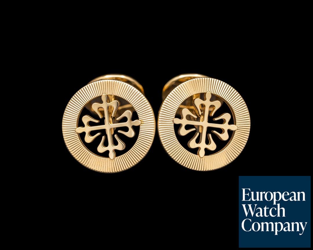 Image of Patek Philippe Calatrava Cross Cufflinks Guilloche Outer Ring 18K Yellow Gold