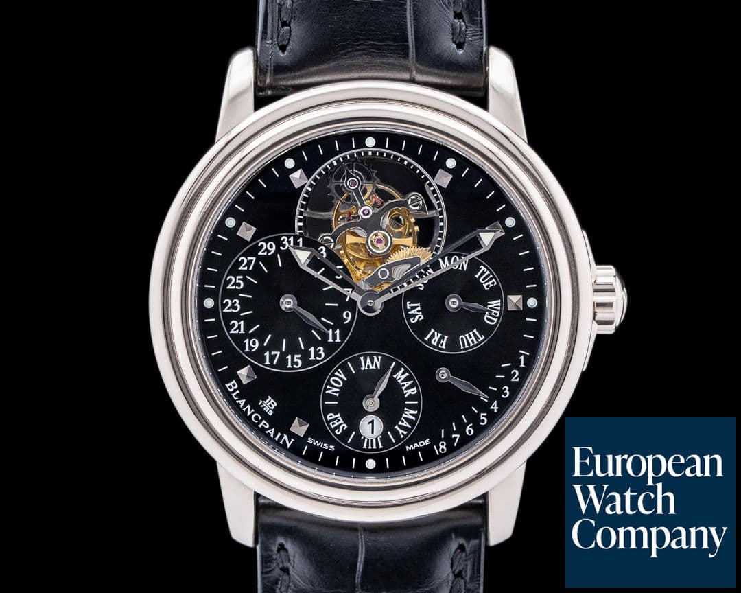 Image of Blancpain Leman Tourbillon Perpetual Calendar Black Dial 18K WG RARE
