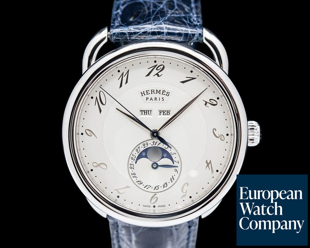 Image of Hermes Arceau Grand Lune 43mm Automatic SS Silver Dial