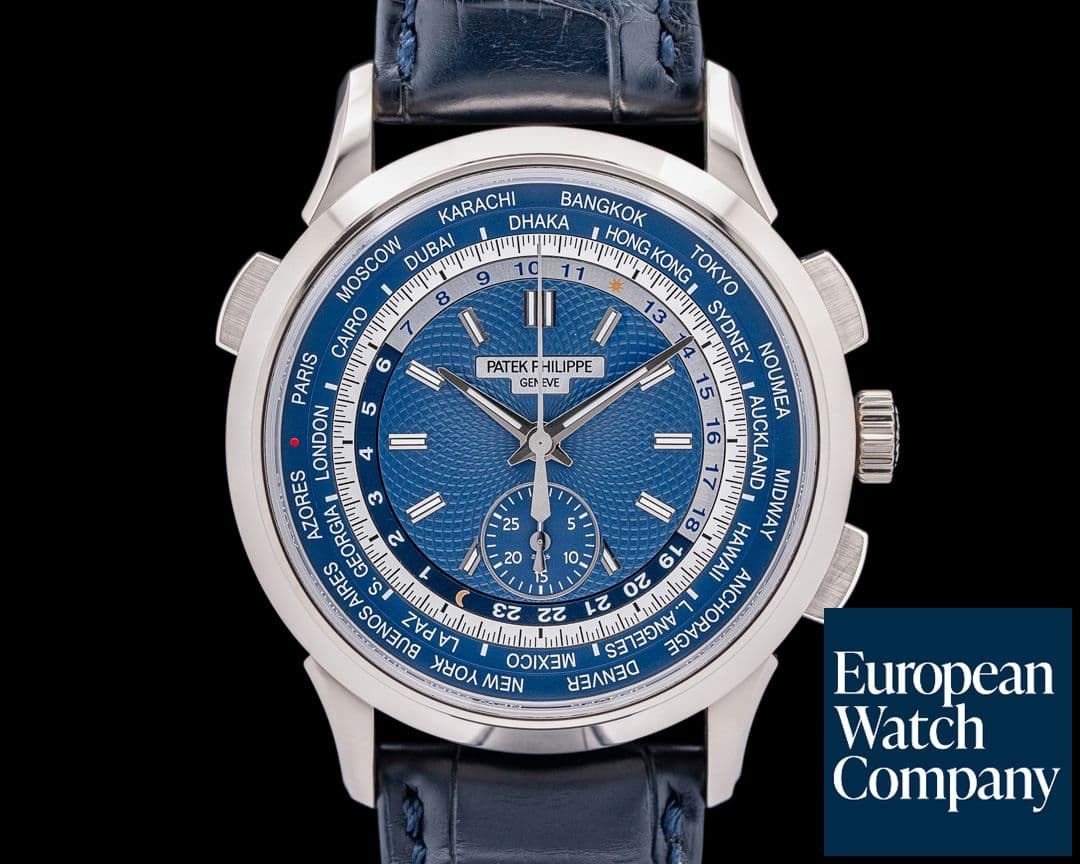 Image of Patek Philippe World Time 5930G Chronograph 18k White Gold Blue Dial