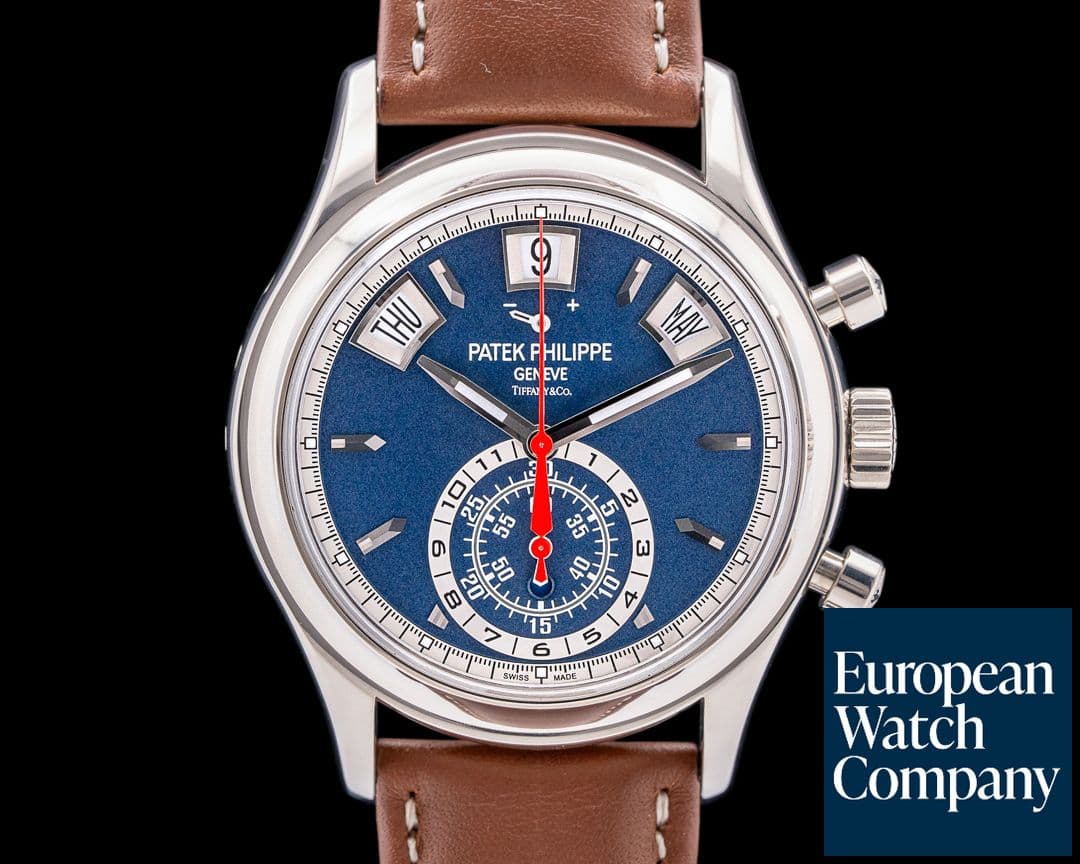 Image of Patek Philippe Annual Calendar 5960/01G Chronograph White Gold Blue Dial TIFFANY