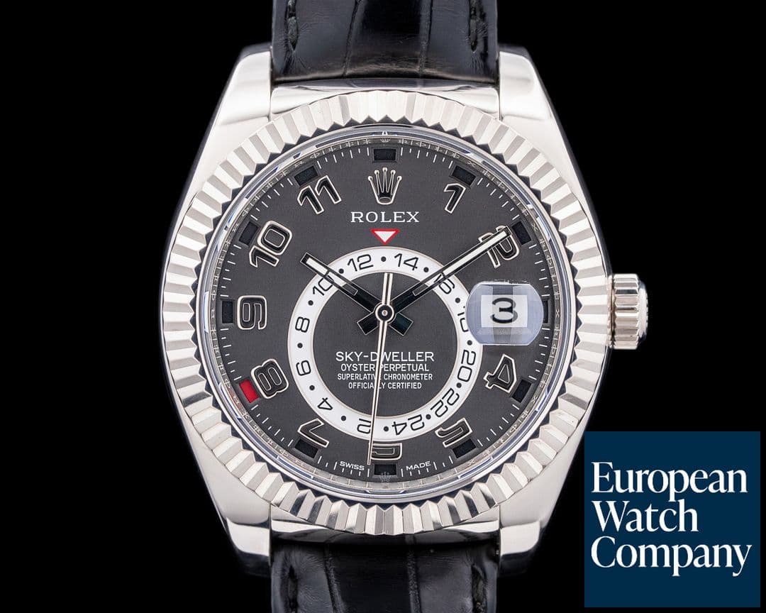 Image of Rolex Sky Dweller 326139 Black Dial 18k White Gold / Alligator
