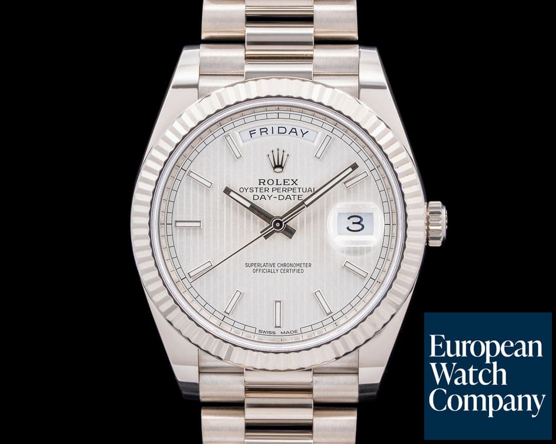 Image of Rolex Day Date 228239 President 18K White Gold Silver TapestryDial