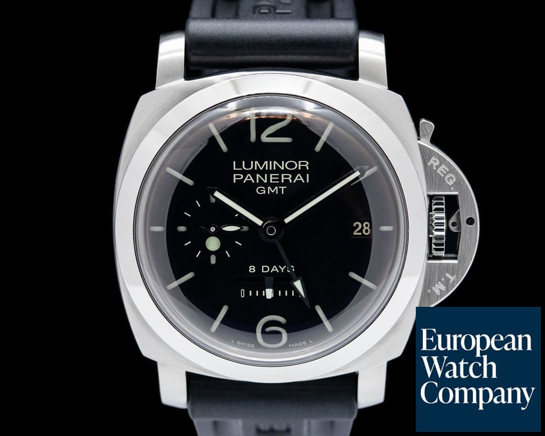 Image of Panerai Luminor 1950 8 Day Manual Wind GMT SS Black Dial