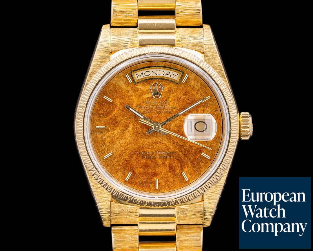 Image of Rolex Day Date President 18038 18K Yellow Gold Burlwood Dial c. 1987