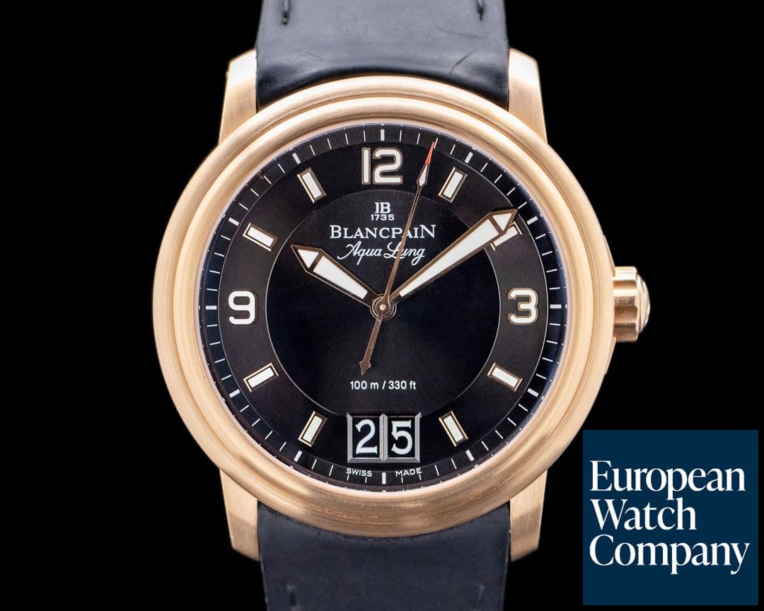 Image of Blancpain Léman Grande Date Aqua Lung 18K Rose Gold Black Dial