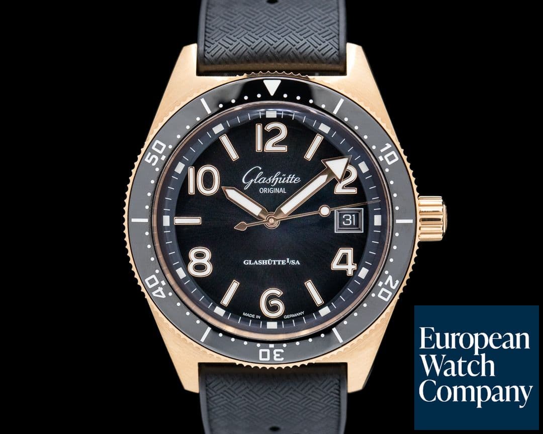Image of Glashutte Original SeaQ Date 18K Rose Gold Black Dial UNWORN