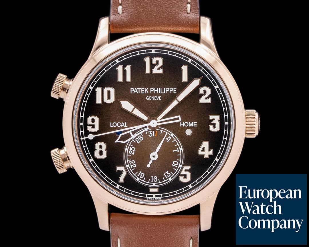 Image of Patek Philippe Calatrava 5524R Pilot Travel Time 18K Rose Gold Brown Dial