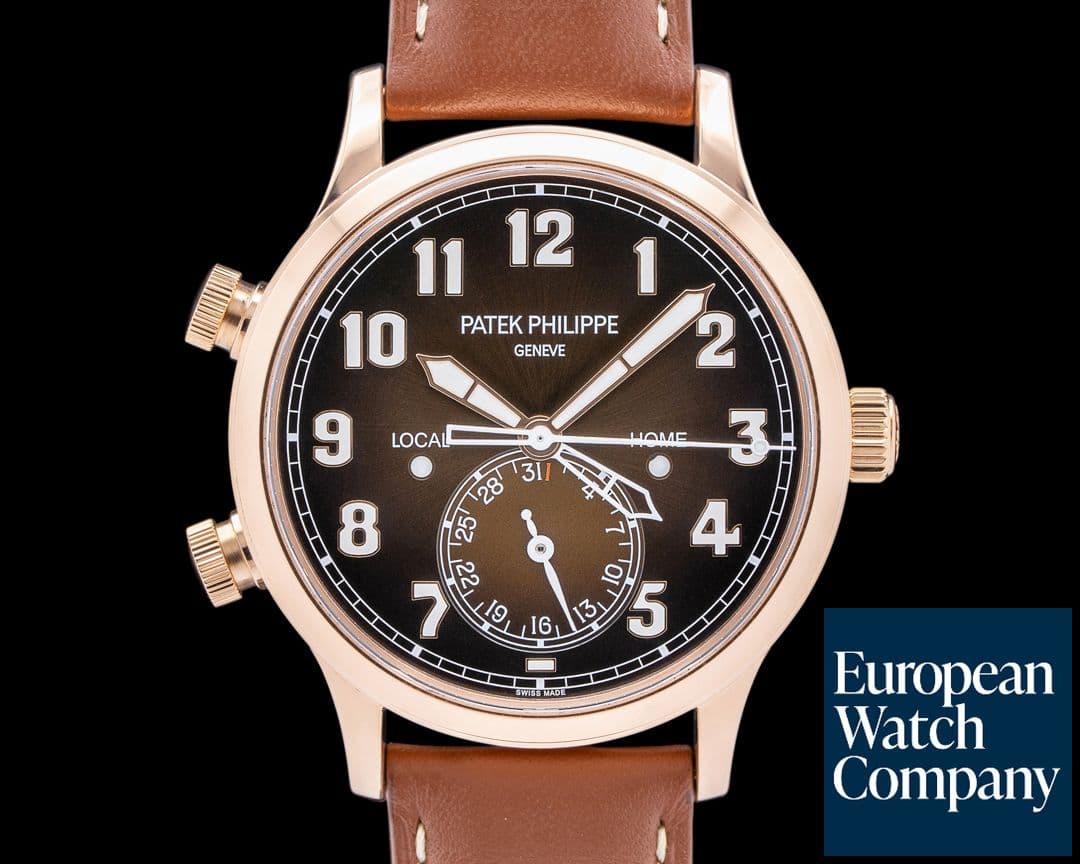 Image of Patek Philippe Calatrava 5524R Pilot Travel Time 18K Rose Gold Brown Dial