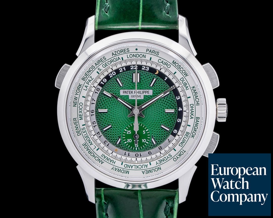 Image of Patek Philippe World Time 5930P Chronograph Platinum Green Dial