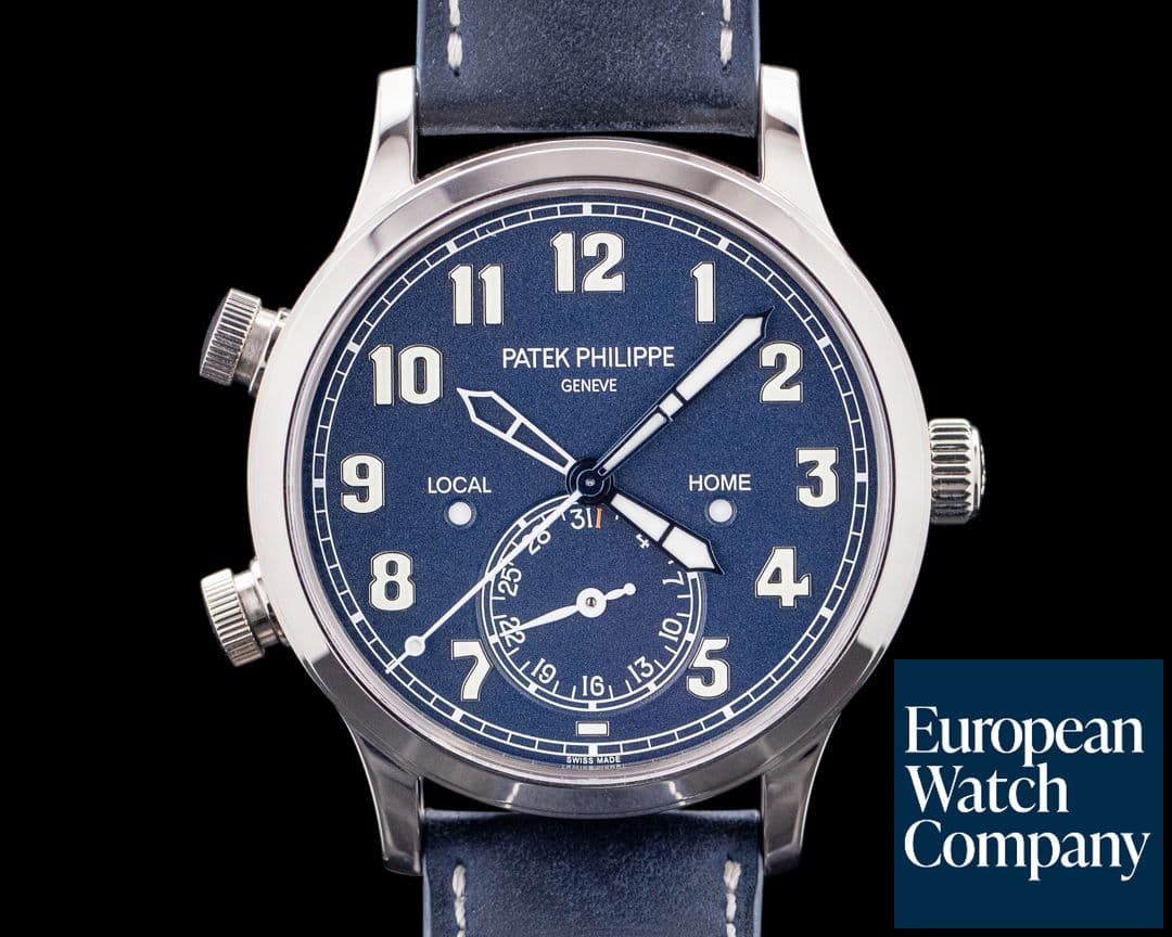 Image of Patek Philippe Calatrava 5524G Pilot Travel Time 18K White Gold Blue Dial