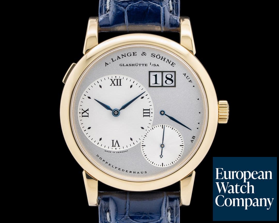 Image of A. Lange and Sohne Lange 1 101.022 18K Yellow Gold Blue Hands Silver Dial EARLY