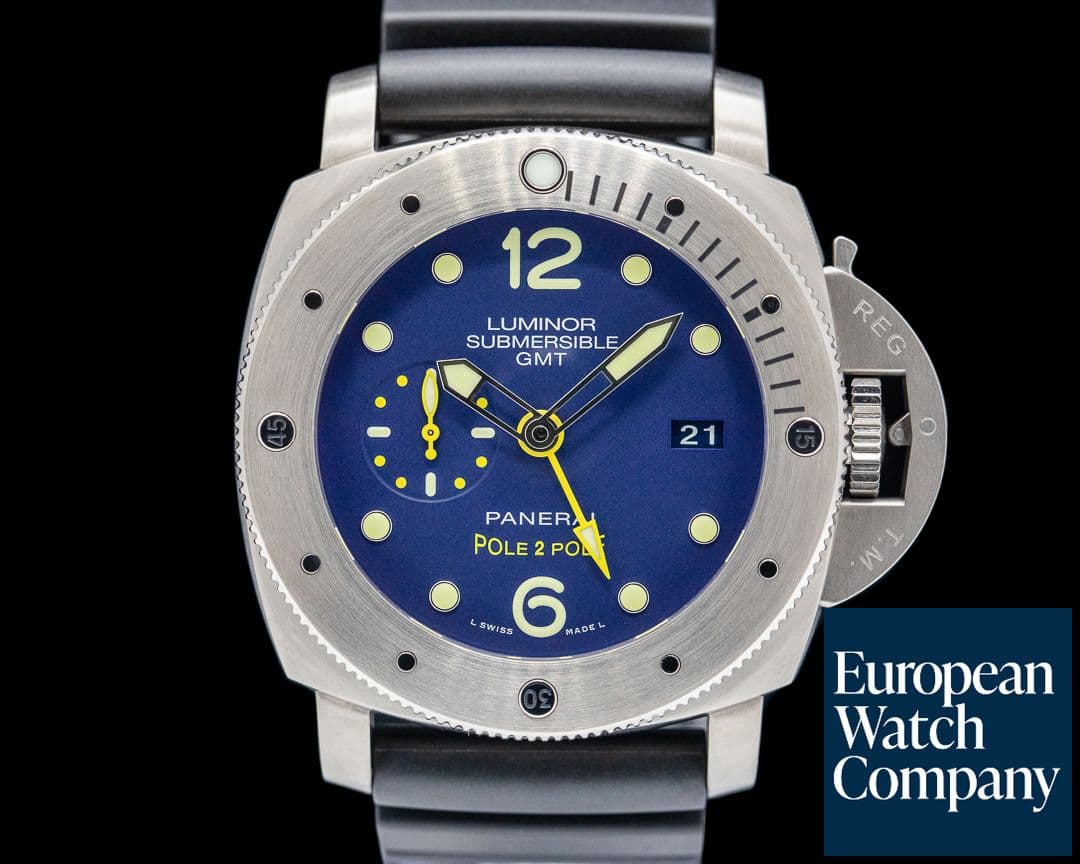 Image of Panerai Luminor Submersible 1950 3 Days GMT Titanium "Pole 2 Pole" Blue Dial