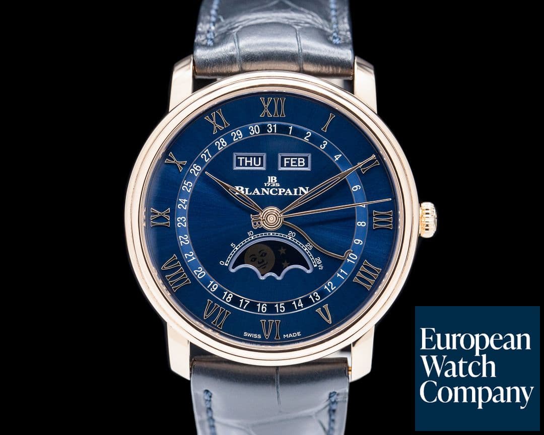 Image of Blancpain Quantième Complet 18K Rose Gold Blue Roman Dial
