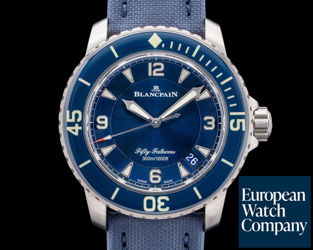 Image of Blancpain 5015-1240-52A Fifty Fathoms Titanium Blue Dial