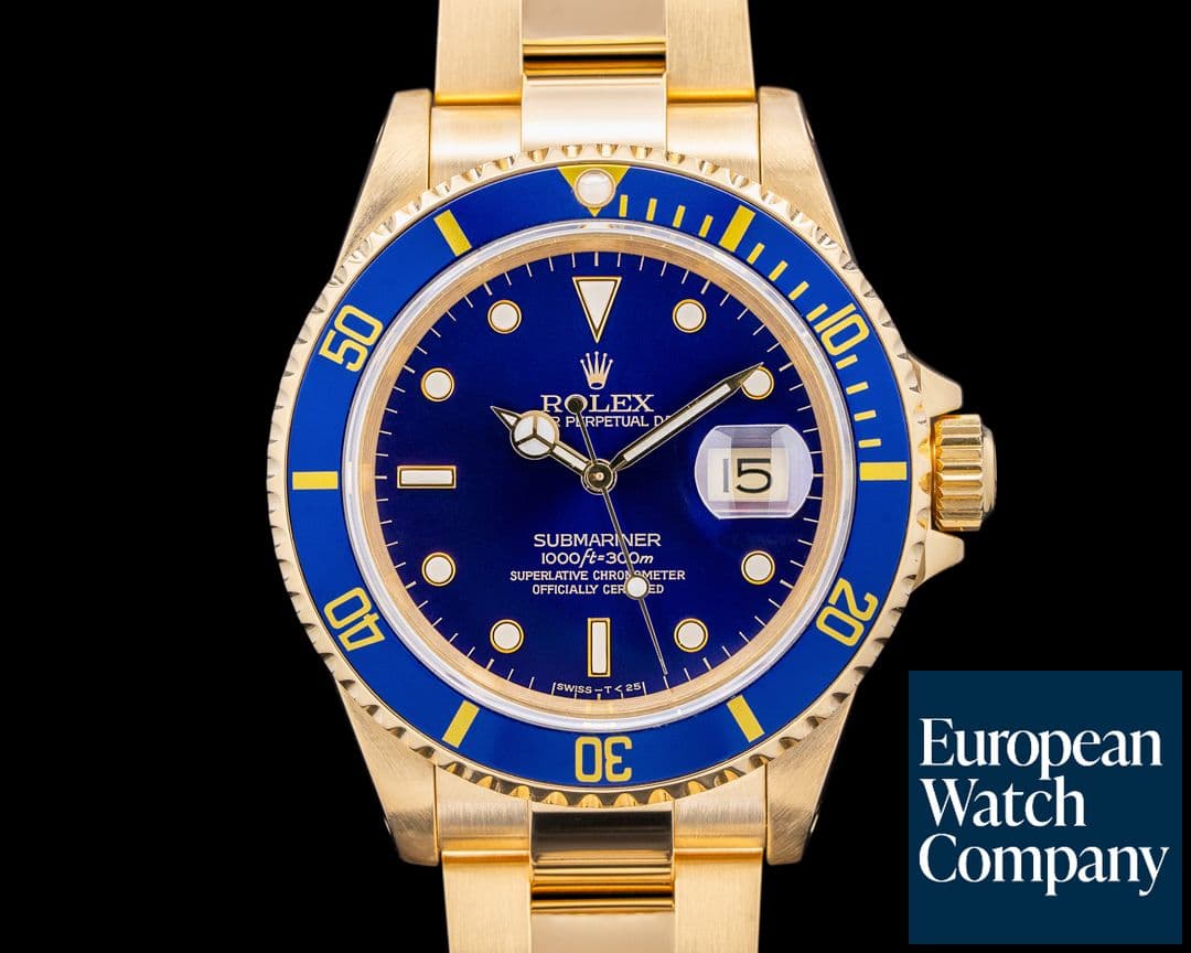 Image of Rolex 16618 Submariner 18K Yellow Gold Blue Dial