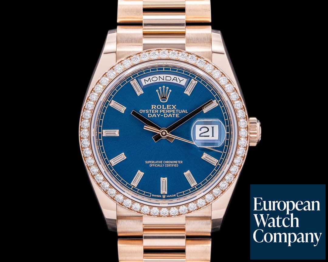 Image of Rolex 128345RBR Day Date President 18K Rose Gold Blue Dial 2025