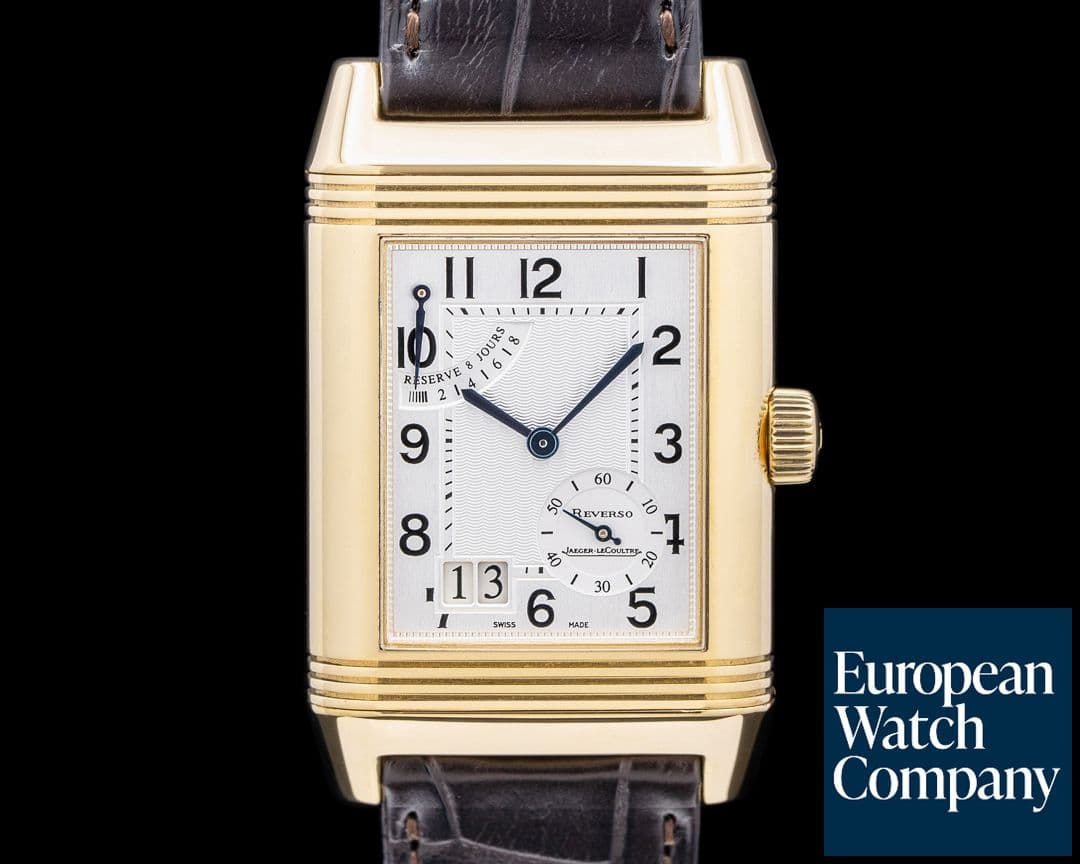Image of Jaeger LeCoultre Reverso Grande Date 8-Day 18K Yellow Gold Silver Dial