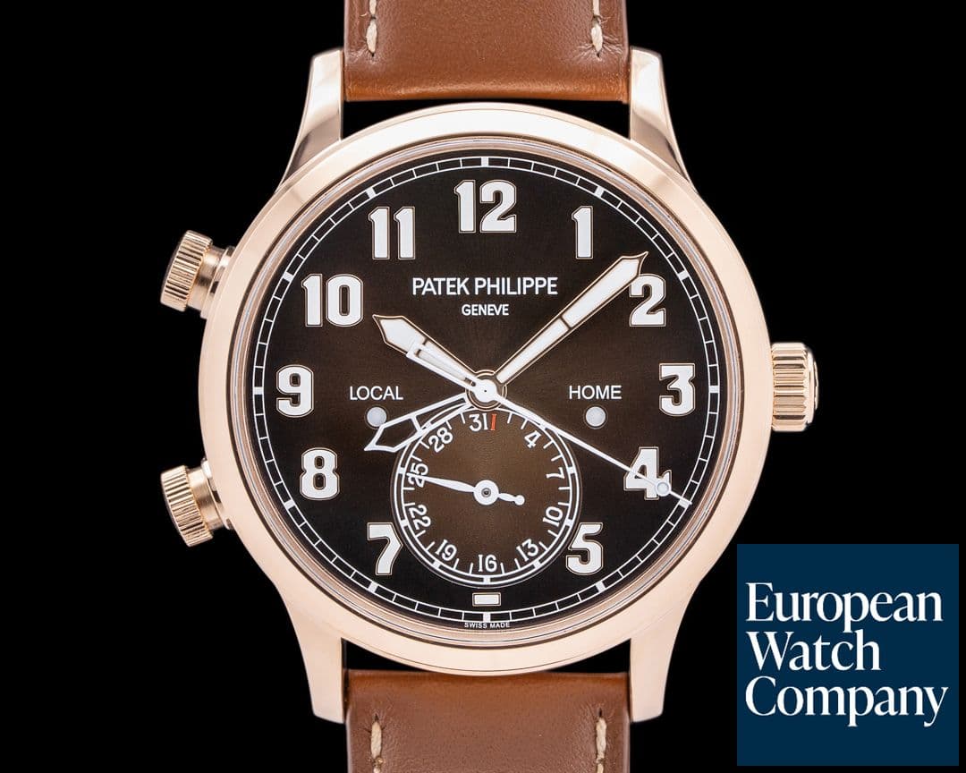 Image of Patek Philippe Calatrava 5524R Pilot Travel Time 18K Rose Gold Brown Dial 2025