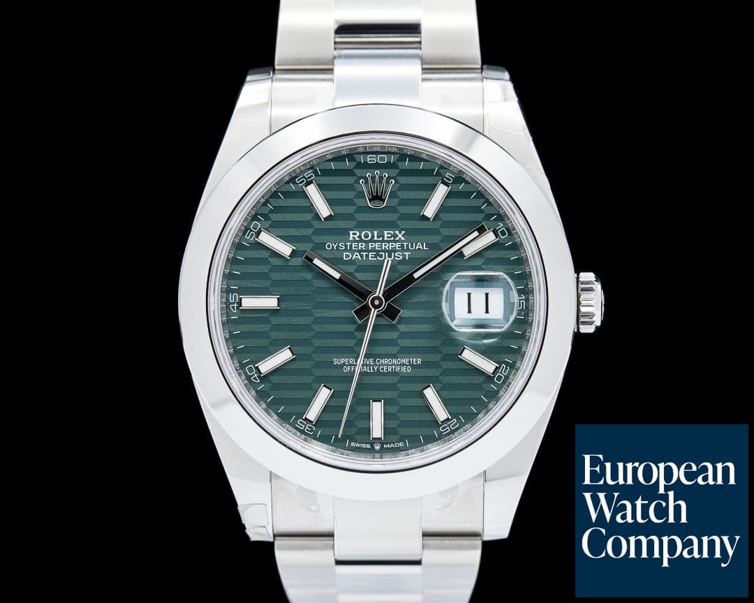 Image of Rolex Datejust 41 Green Stick Motif Dial SS Oyster