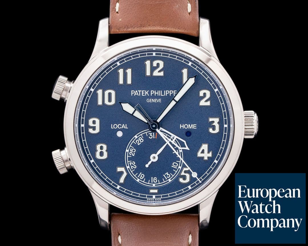 Image of Patek Philippe Calatrava 5524G Pilot Travel Time 18K White Gold Blue Dial