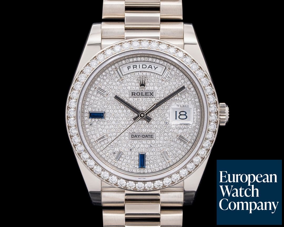 Image of Rolex 228349RBR Day Date President 18K White Gold Pave Baguette Dial