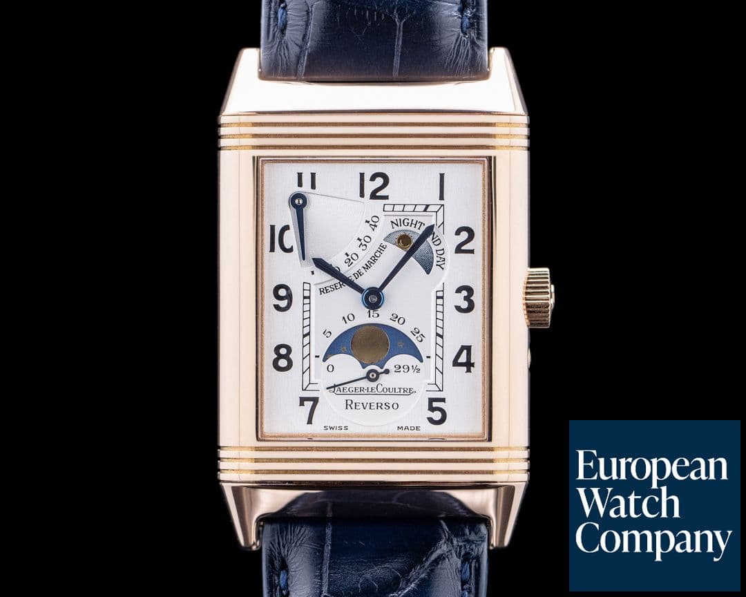 Image of Jaeger LeCoultre Q270263 Reverso Sun Moon 18K Rose Gold Silver Dial