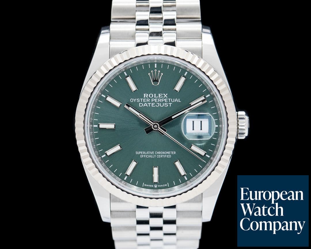 Image of Rolex Datejust 36 SS Fluted Green Dial Jubilee