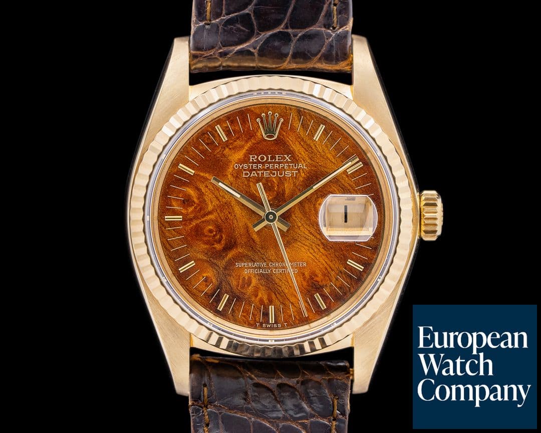 Image of Rolex Datejust 16018 18K Yellow Gold Burlwood Dial C. 1982