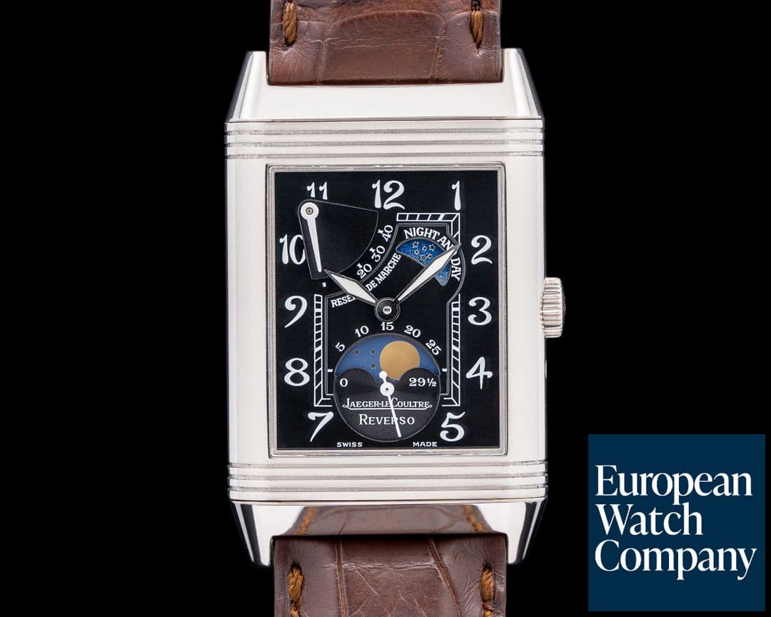 Image of Jaeger LeCoultre Reverso Sun Moon 18k White Gold Black Dial