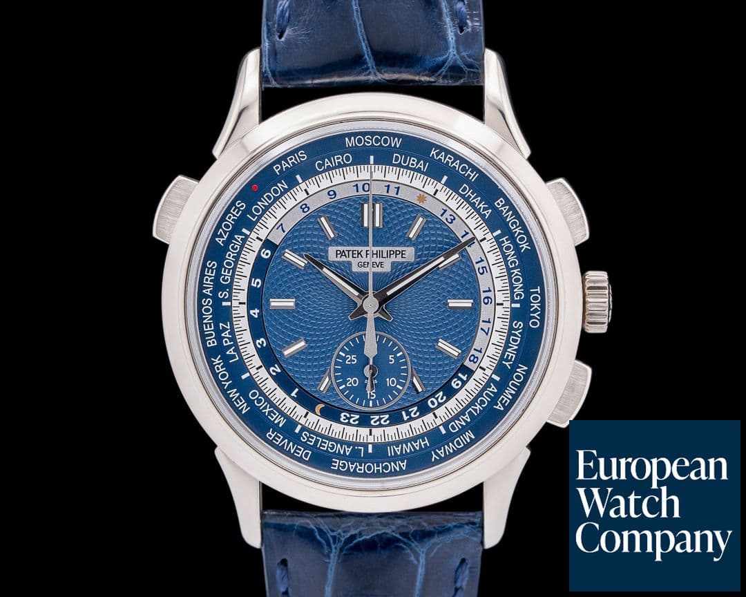 Image of Patek Philippe World Time 5930G Chronograph 18k White Gold Blue Dial