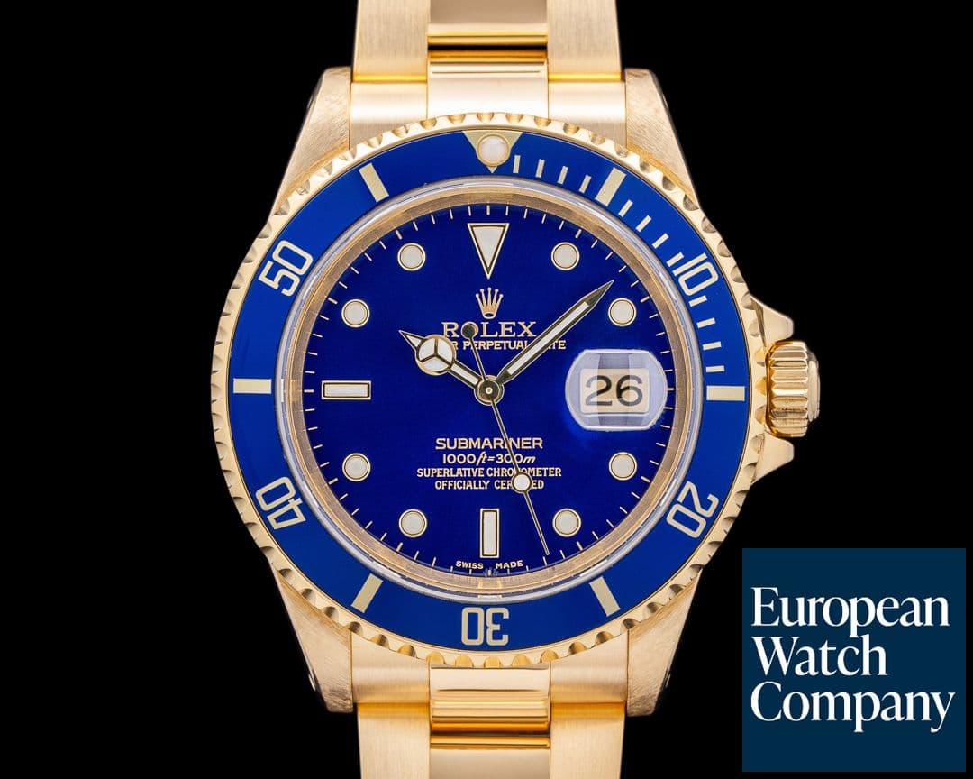 Image of Rolex 16618 Submariner 18K Yellow Gold Blue Dial