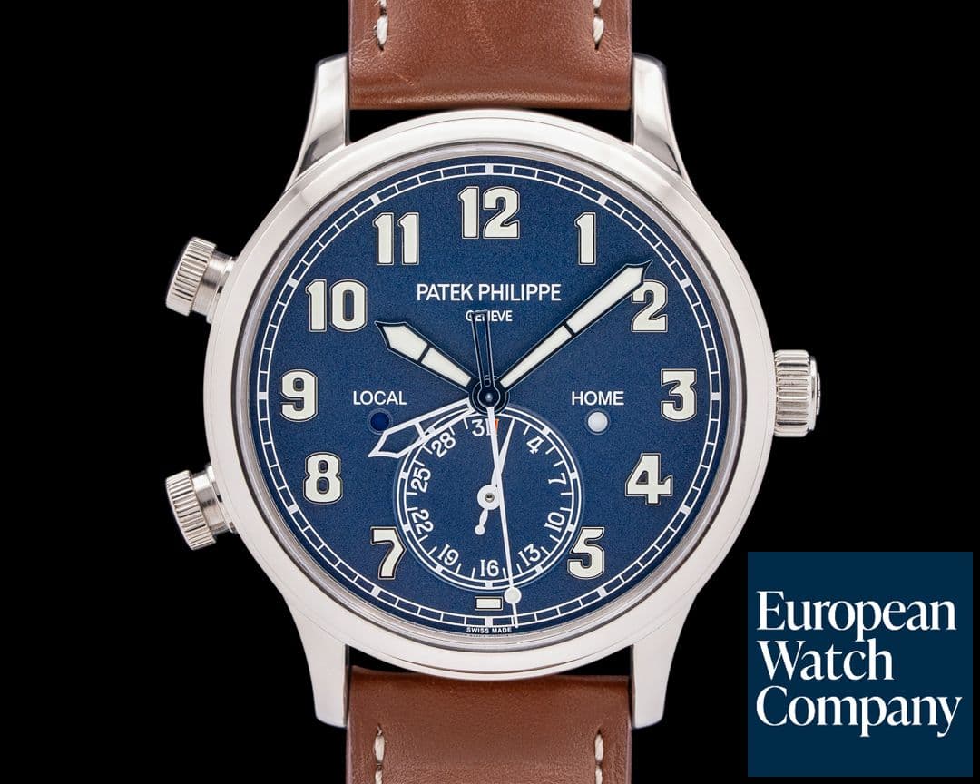 Image of Patek Philippe Calatrava 5524G Pilot Travel Time 18K White Gold Blue Dial