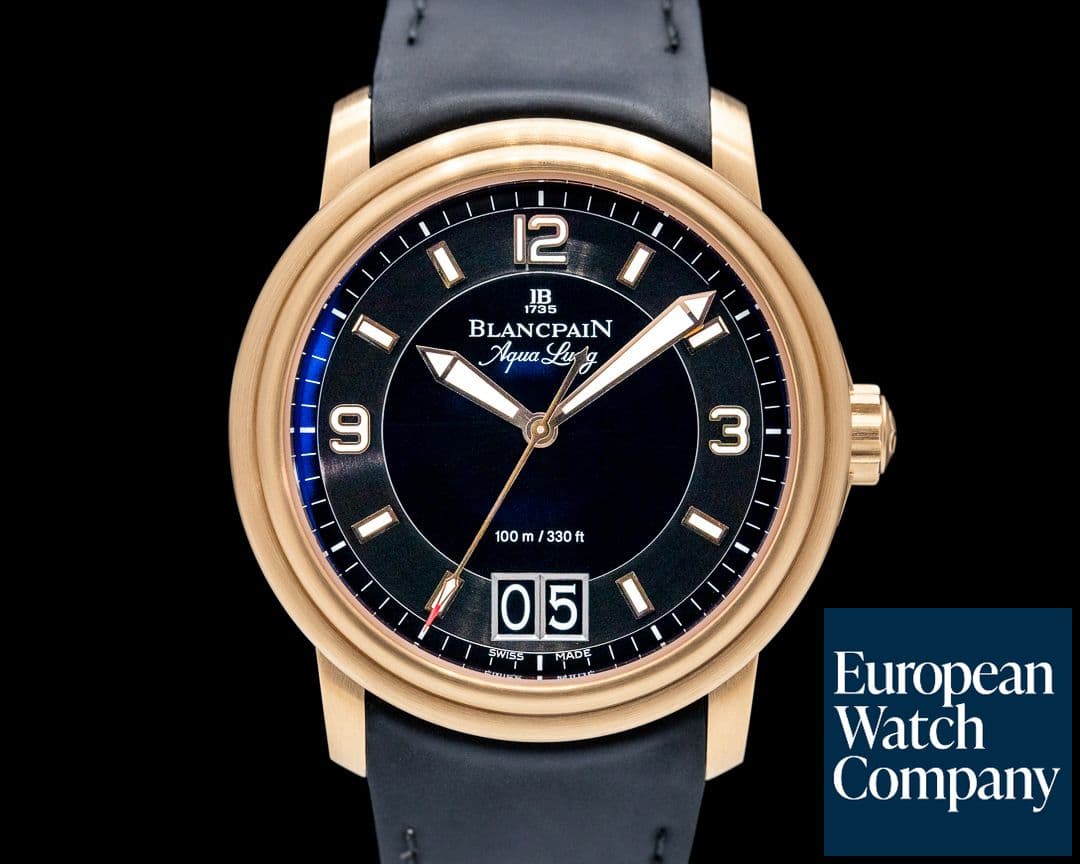 Image of Blancpain Léman Grande Date Aqua Lung 18K Rose Gold Black Dial