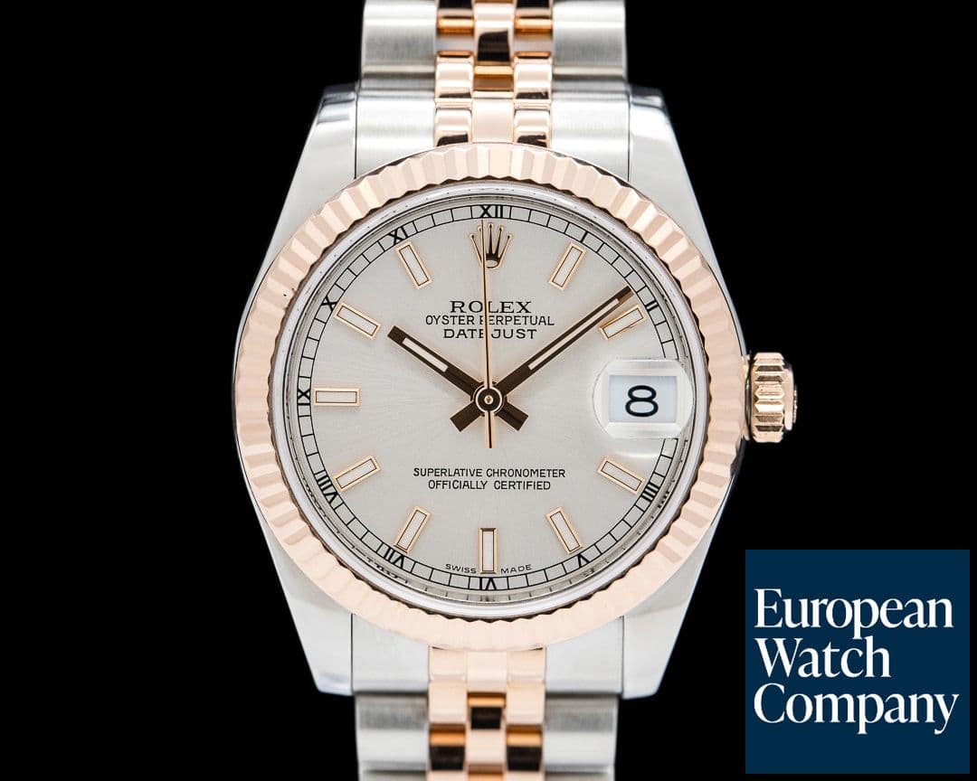 Image of Rolex Datejust 31 18K Everose Gold / SS Silver Dial Fluted Bezel