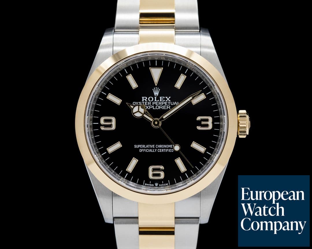 Image of Rolex Explorer 36 Stainless Steel / 18K Yellow Gold Black Dial FULL SET