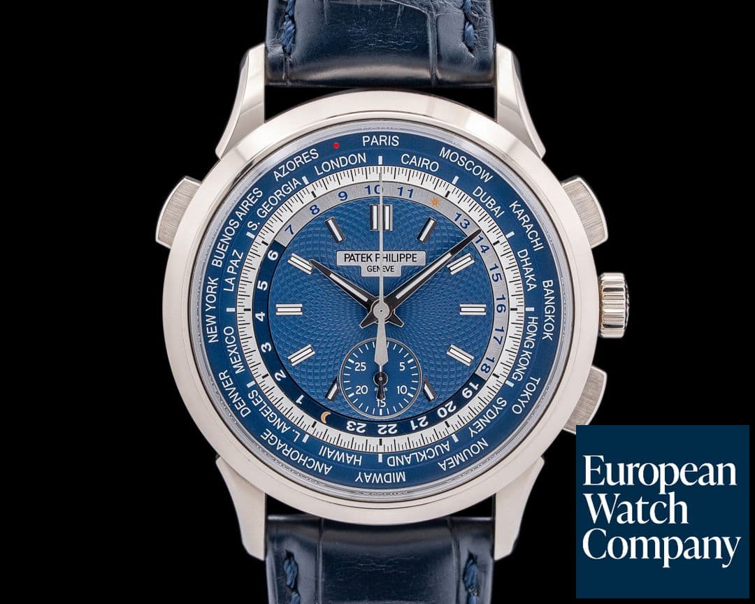 Image of Patek Philippe World Time 5930G Chronograph 18k White Gold Blue Dial
