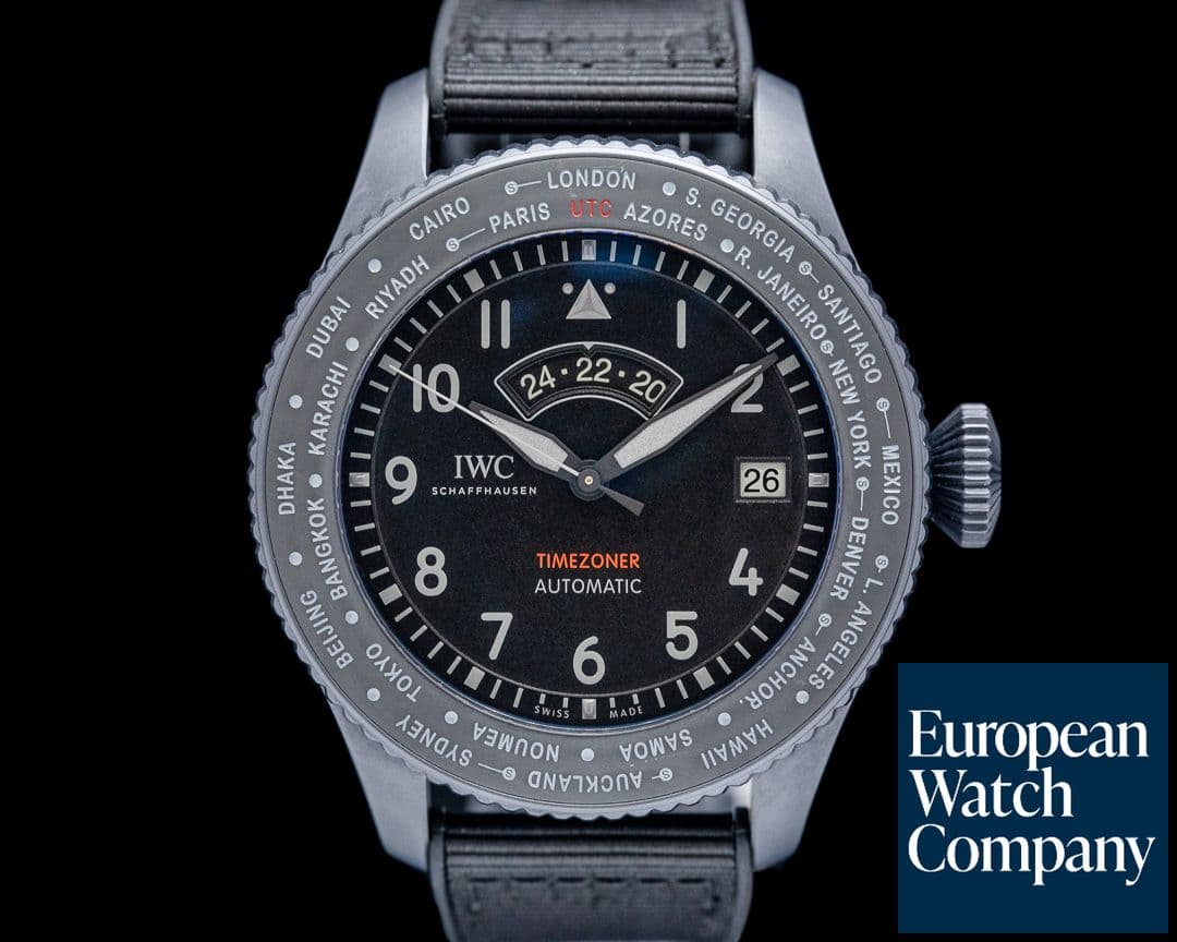 Image of IWC Pilots Watch Timezoner Top Gun Edition Ceratanium Black Dial