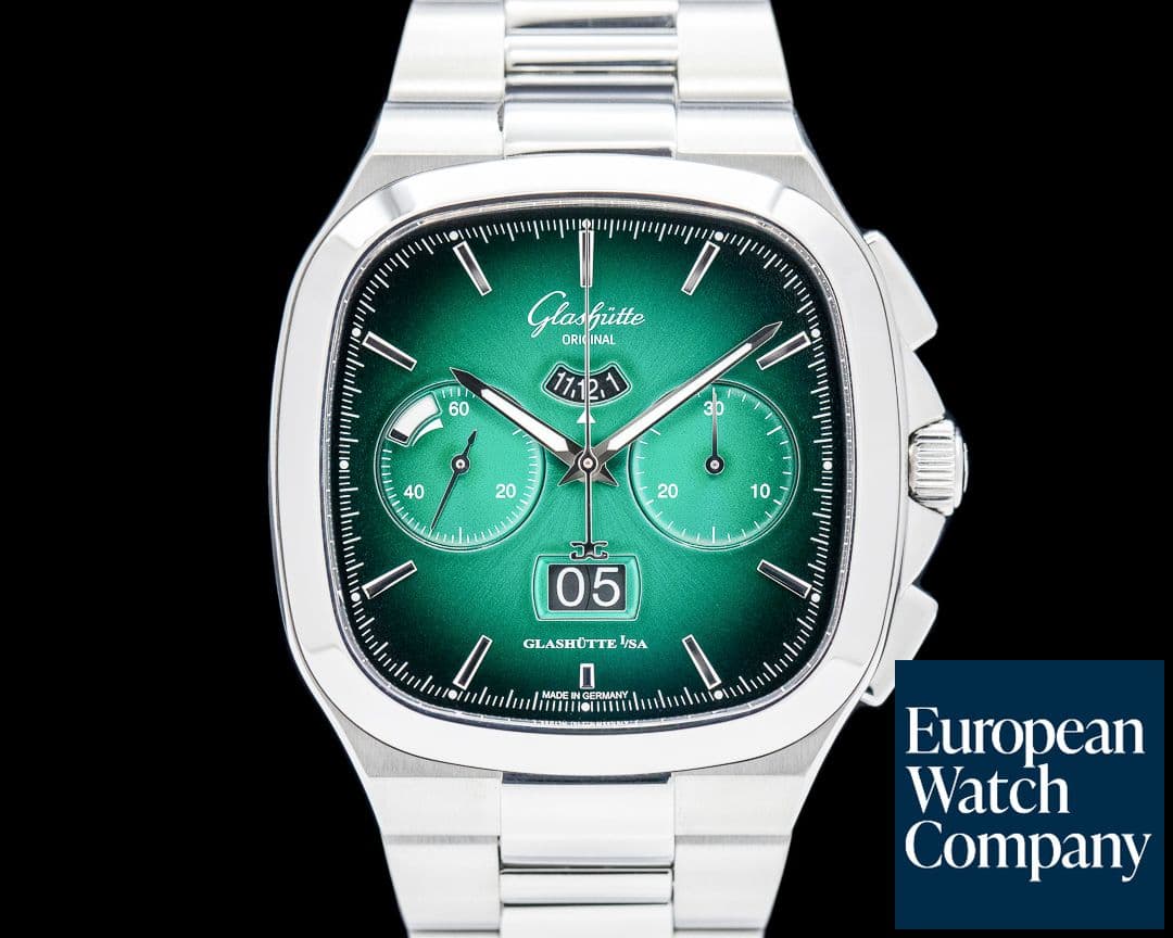Image of Glashutte Original Seventies Chronograph Panorama Date SS Green Dial