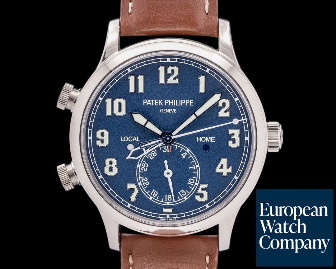 Image of Patek Philippe 5524G Calatrava Pilot Travel Time 18K White Gold Blue Dial