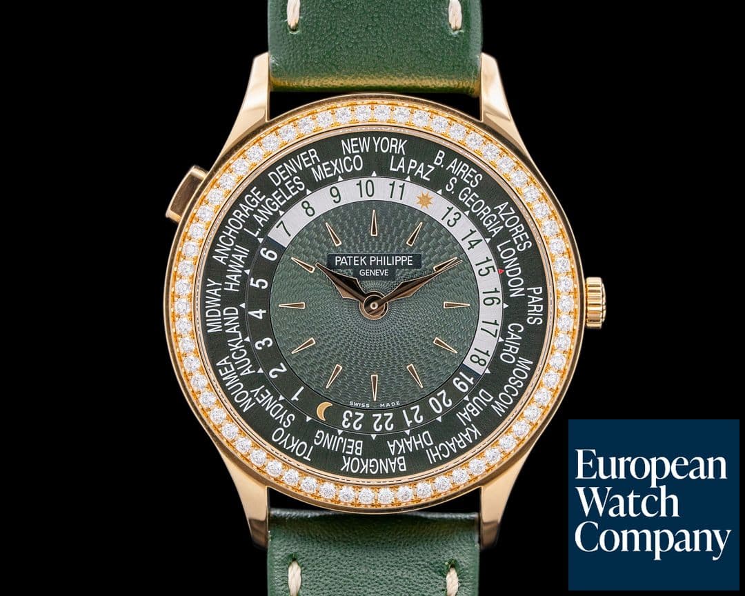 Image of Patek Philippe 7130R World Time 18K Rose Gold Diamonds Green Dial UNWORN